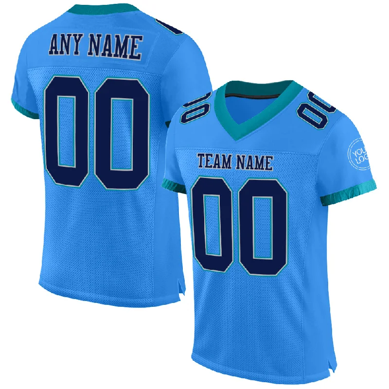 Football Jersey With Red And Blue-Custom Powder Blue Navy Gray-Teal Mesh Authentic Football Jersey