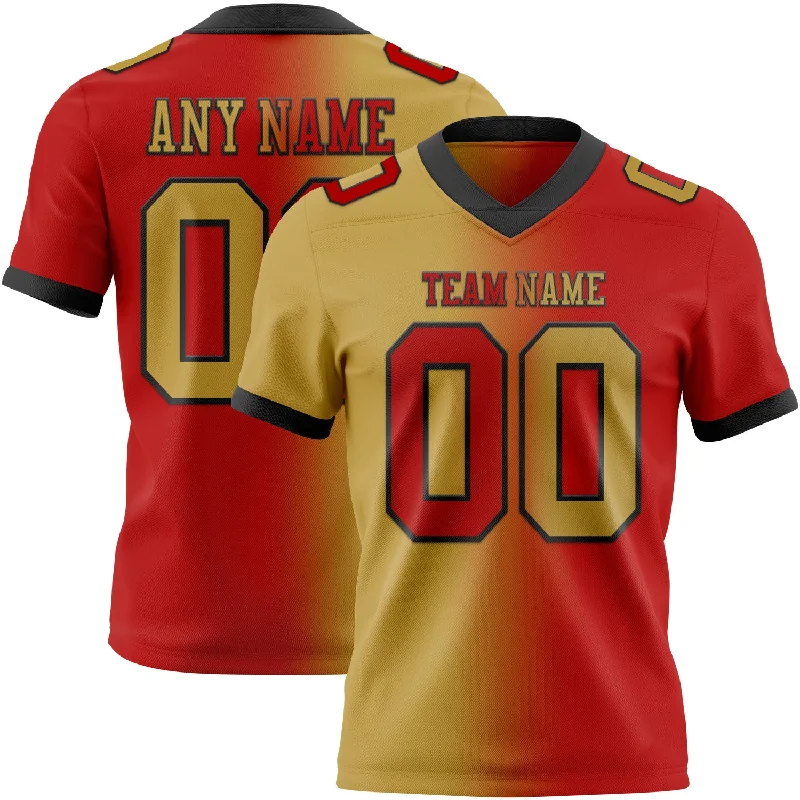 Football Jersey With Neon Colors-Custom Red Old Gold-Black Mesh Authentic Gradient Fashion Football Jersey