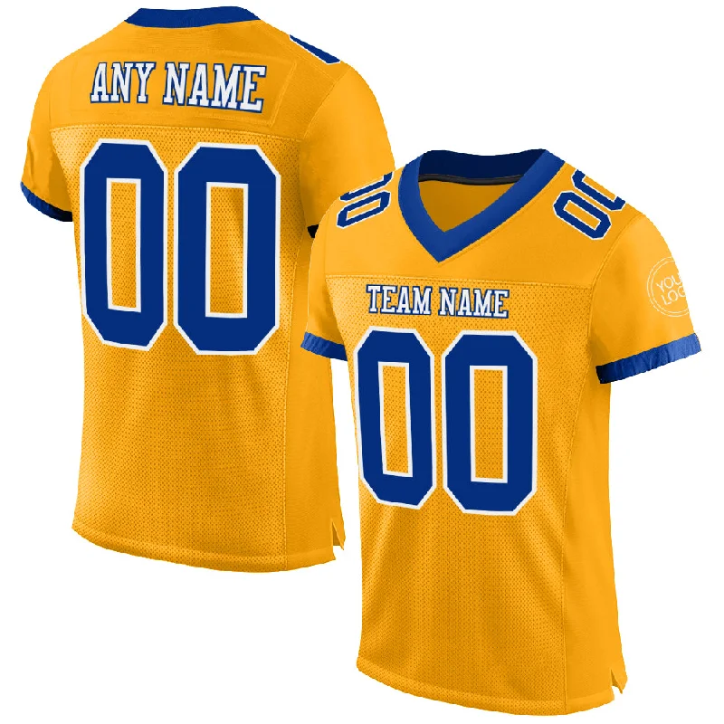 Football Jersey With Oversized Fit-Custom Gold Royal-White Mesh Authentic Football Jersey