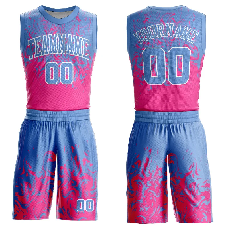 Basketball Jersey With Tie-Dye Design-Custom Light Blue Pink-White Round Neck Sublimation Basketball Suit Jersey