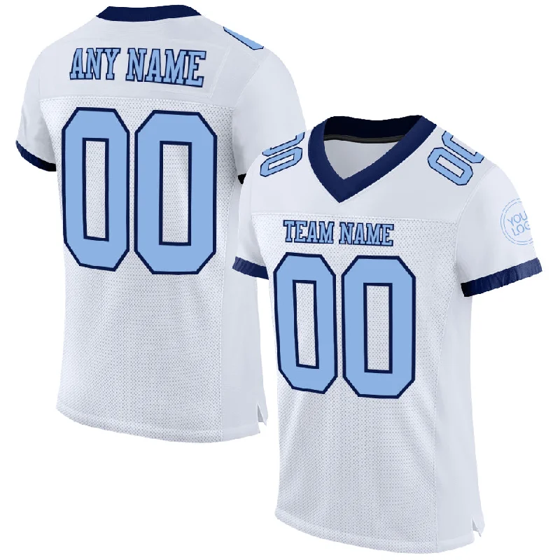 Football Jersey With Flag Football Theme-Custom White Light Blue-Navy Mesh Authentic Football Jersey