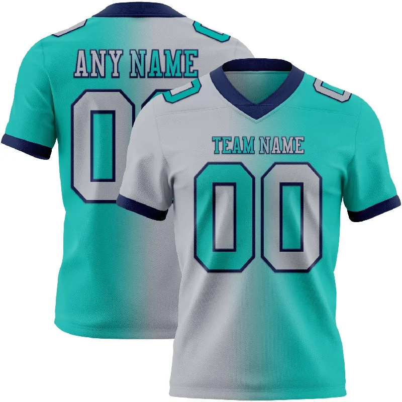 Football Jersey With Recycled Polyester-Custom Aqua Gray-Navy Mesh Authentic Gradient Fashion Football Jersey