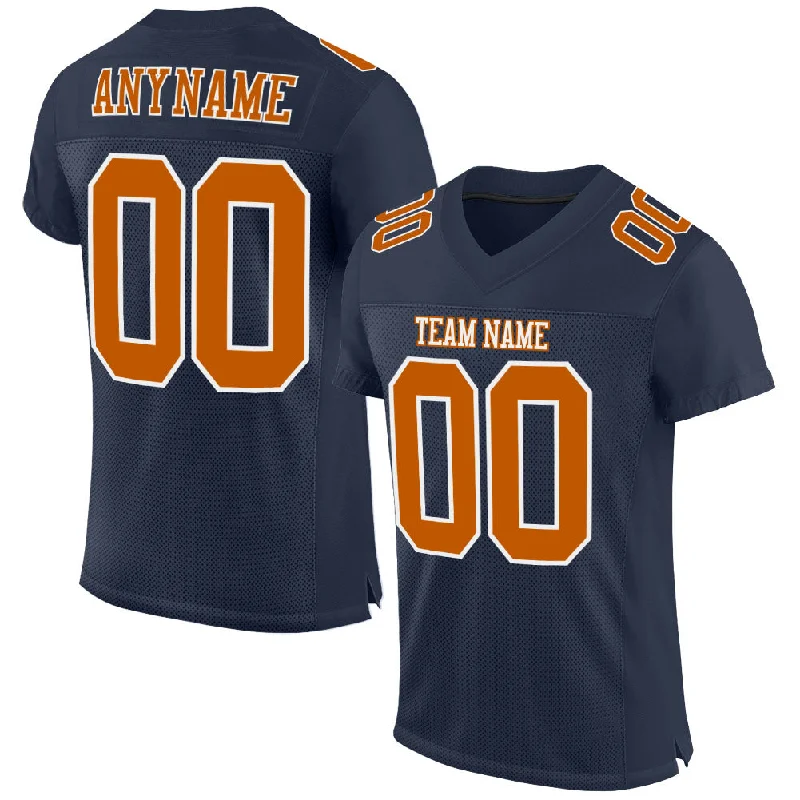 Football Jersey With Compression Layer-Custom Navy Texas Orange-White Mesh Authentic Football Jersey