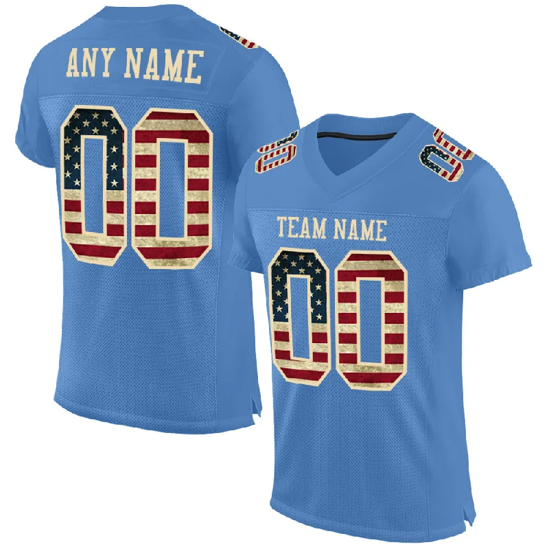 Football Jersey For Coaches-Custom Powder Blue Vintage USA Flag-City Cream Mesh Authentic Football Jersey