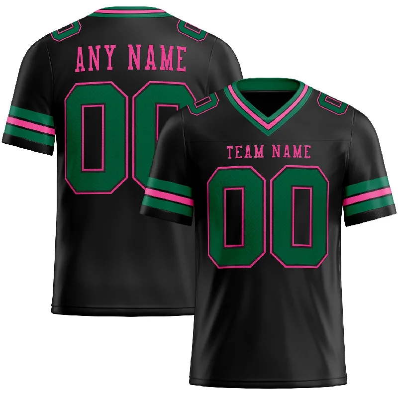 Football Jersey With Silicone Patch-Custom Black Kelly Green-Pink Mesh Authentic Football Jersey