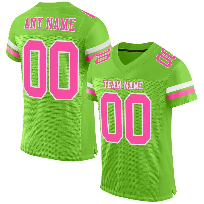 Football Jersey With Premium Stitching-Custom Neon Green Pink-White Mesh Authentic Football Jersey