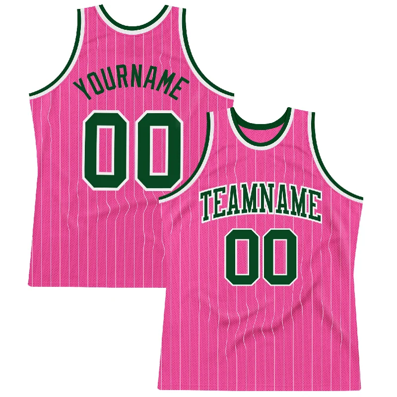 Basketball Jersey With Minimalist Look-Custom Pink White Pinstripe Green-White Authentic Basketball Jersey