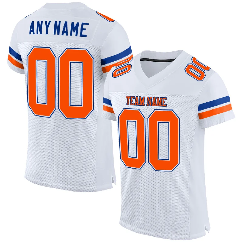 Football Jersey For Flag Football-Custom White Orange-Royal Mesh Authentic Football Jersey