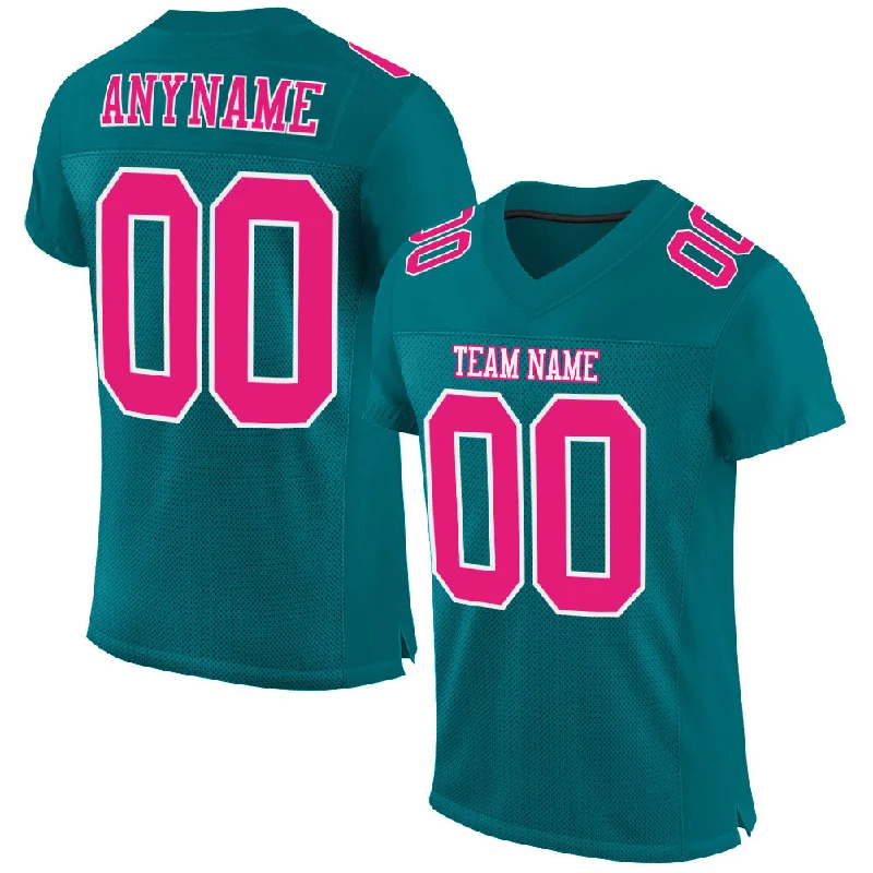 Football Jersey With Custom Name-Custom Teal Hot Pink-White Mesh Authentic Football Jersey