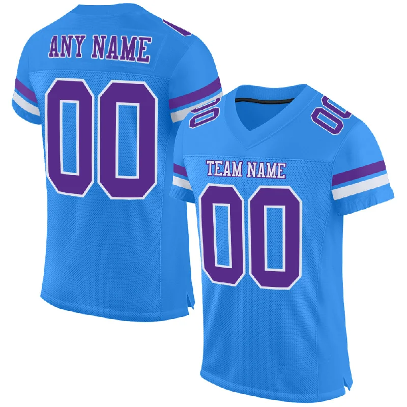 Football Jersey With High Durability-Custom Powder Blue Purple-White Mesh Authentic Football Jersey