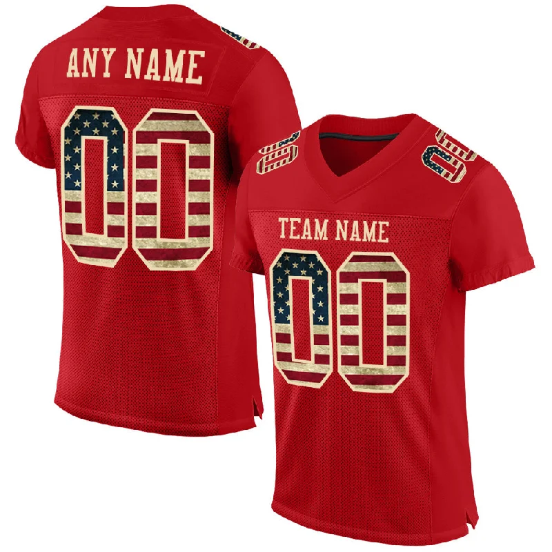 Football Jersey With Team Logo-Custom Red Vintage USA Flag-City Cream Mesh Authentic Football Jersey