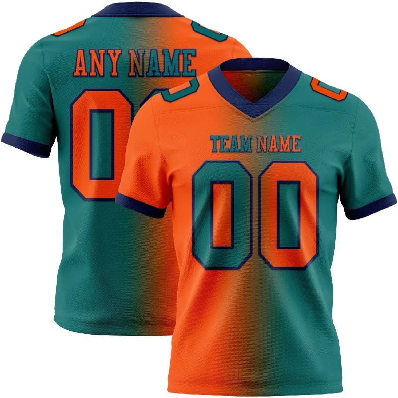 Football Jersey With Ergonomic Fit-Custom Teal Orange-Navy Mesh Authentic Gradient Fashion Football Jersey