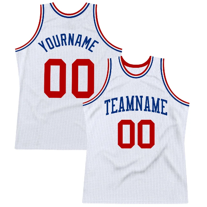 Basketball Jersey With Vintage Look-Custom White Red-Royal Authentic Throwback Basketball Jersey