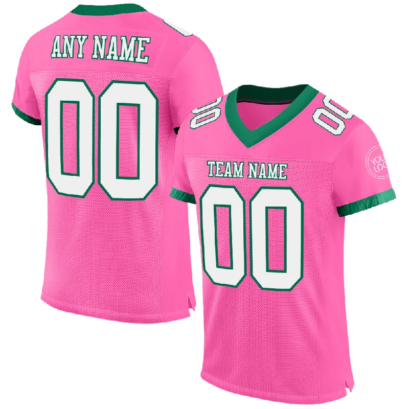 Football Jersey For Summer Games-Custom Pink White-Kelly Green Mesh Authentic Football Jersey