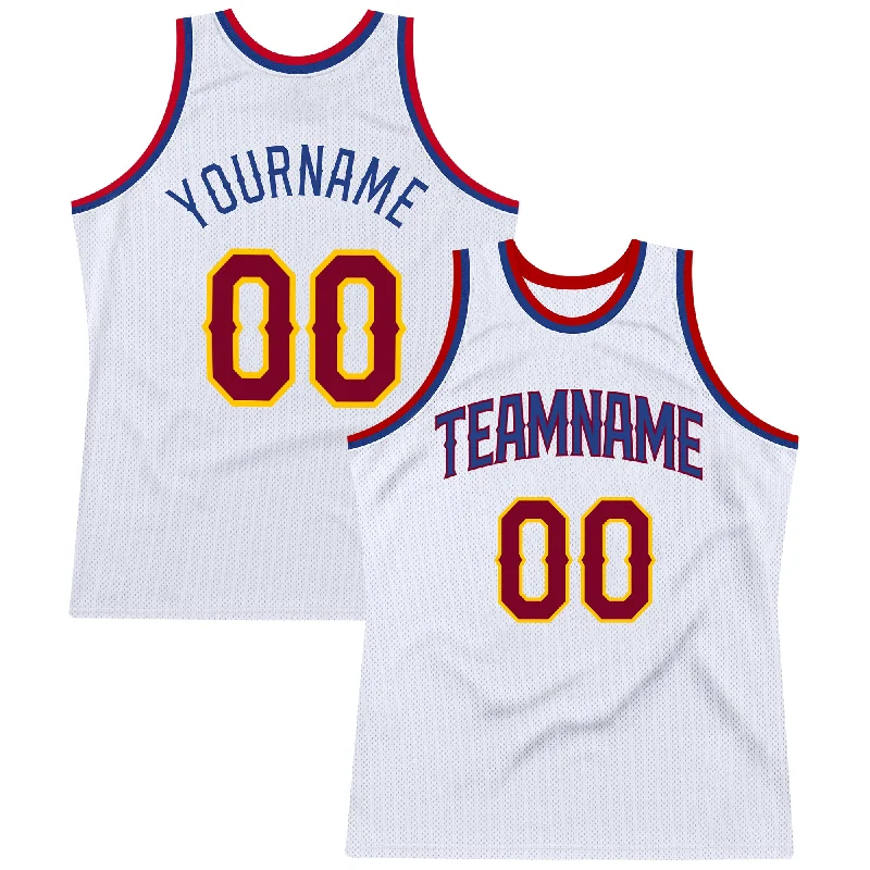 Basketball Jersey With Fade-Resistant Print-Custom White Maroon-Royal Authentic Throwback Basketball Jersey