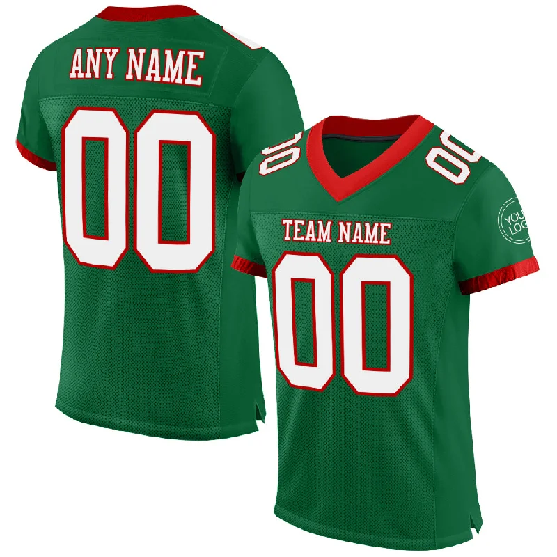 Football Jersey With Retro Design-Custom Kelly Green White-Red Mesh Authentic Football Jersey