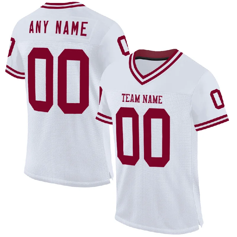 Football Jersey For Game Day-Custom White Maroon Mesh Authentic Throwback Football Jersey