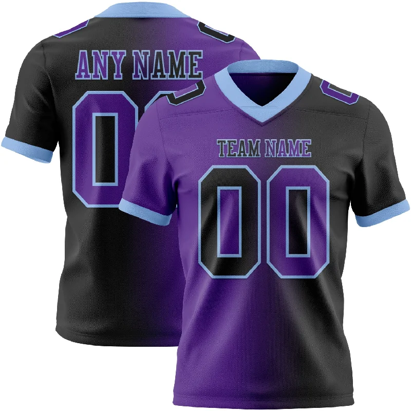 Football Jersey With 360-Degree Stretch-Custom Black Purple-Light Blue Mesh Authentic Gradient Fashion Football Jersey