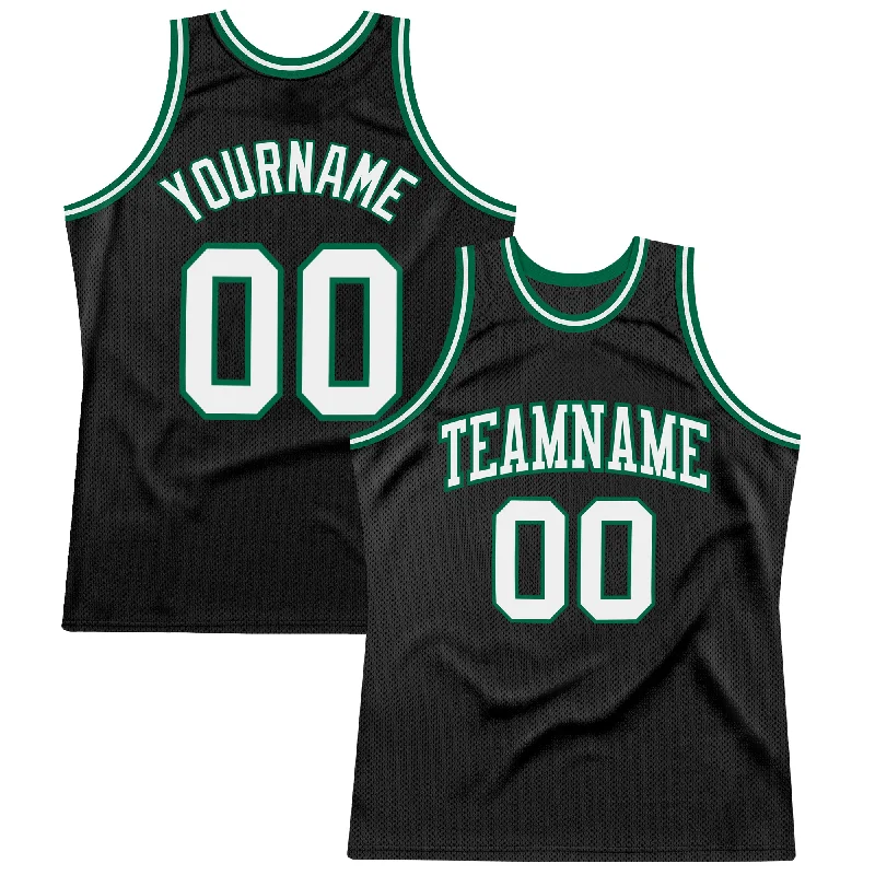 Basketball Jersey With 360-Degree Stretch-Custom Black White-Kelly Green Authentic Throwback Basketball Jersey