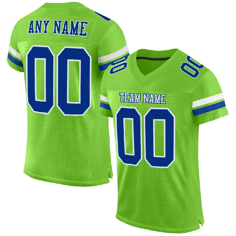 Football Jersey With Built-In Tank Top-Custom Neon Green Royal-White Mesh Authentic Football Jersey