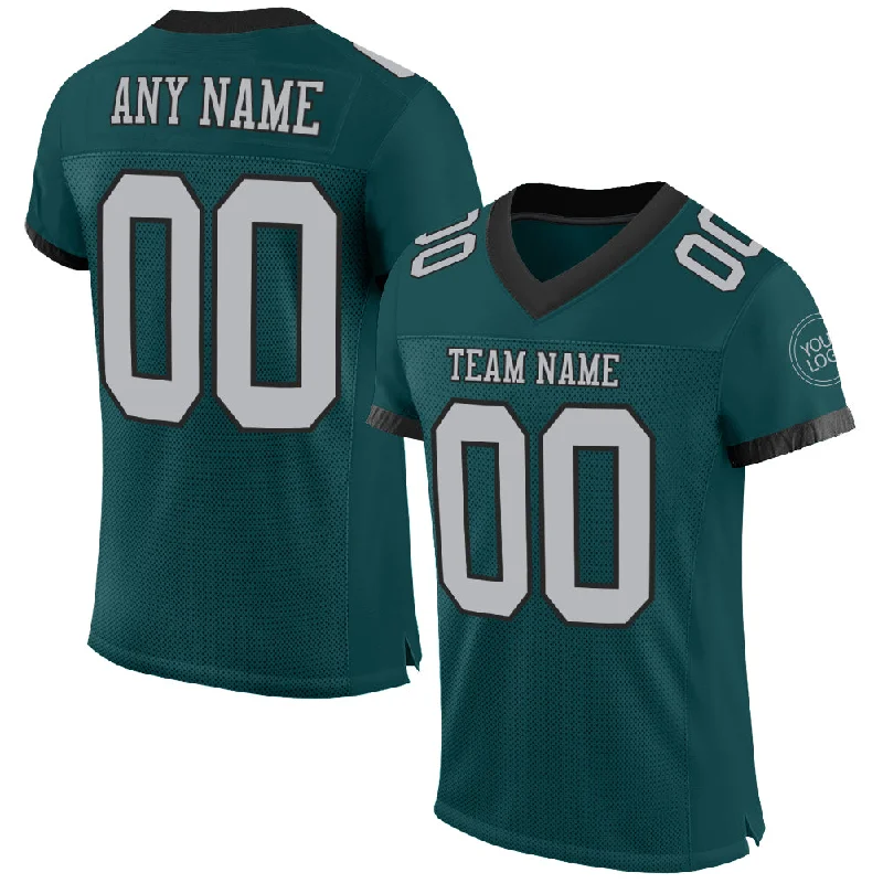 Football Jersey With Modern Athletic Cut-Custom Midnight Green Gray-Black Mesh Authentic Football Jersey