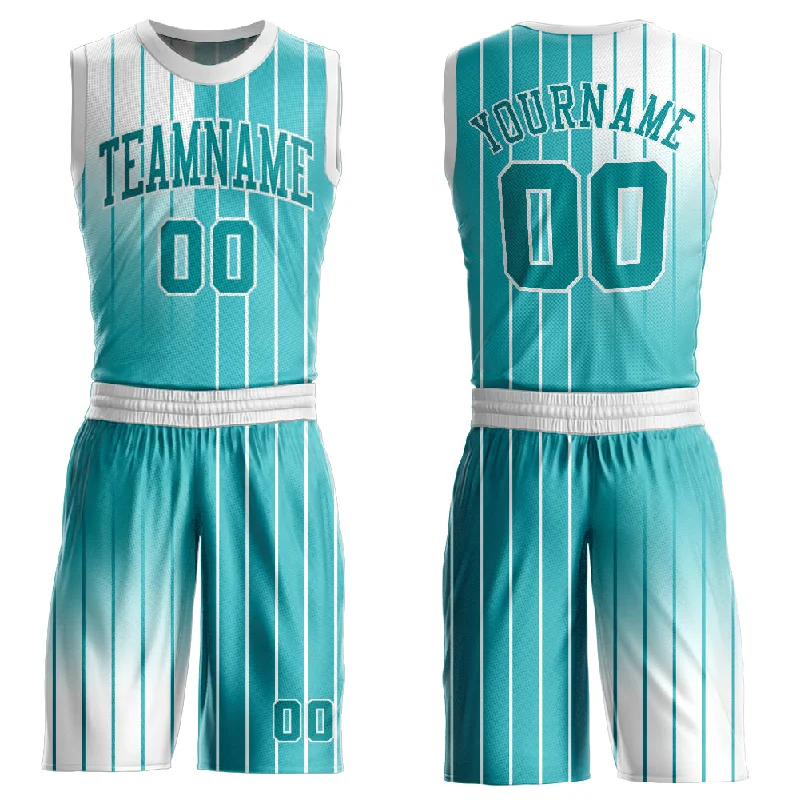 Basketball Jersey For Tall Players-Custom Aqua Aqua-White Round Neck Sublimation Basketball Suit Jersey