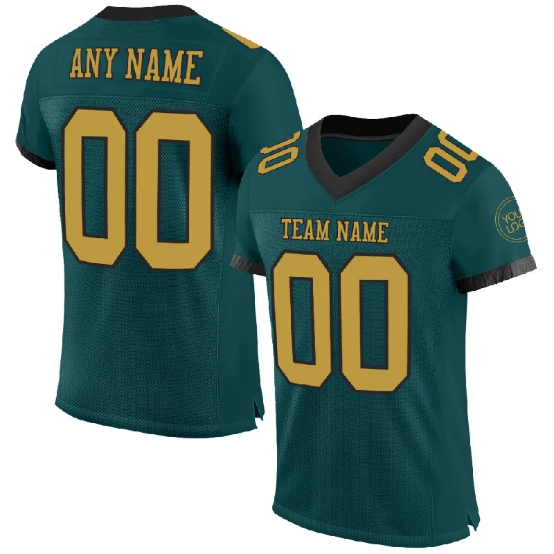 Football Jersey With High-End Materials-Custom Midnight Green Old Gold-Black Mesh Authentic Football Jersey