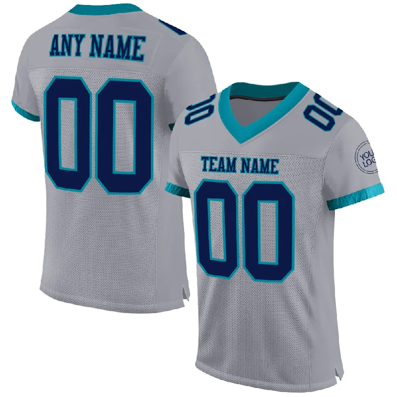 Football Jersey With Quick-Dry Material-Custom Gray Navy-Teal Mesh Authentic Football Jersey