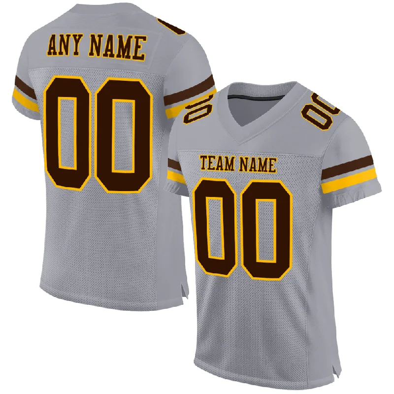 Football Jersey With Classic NFL Style-Custom Gray Brown-Gold Mesh Authentic Football Jersey