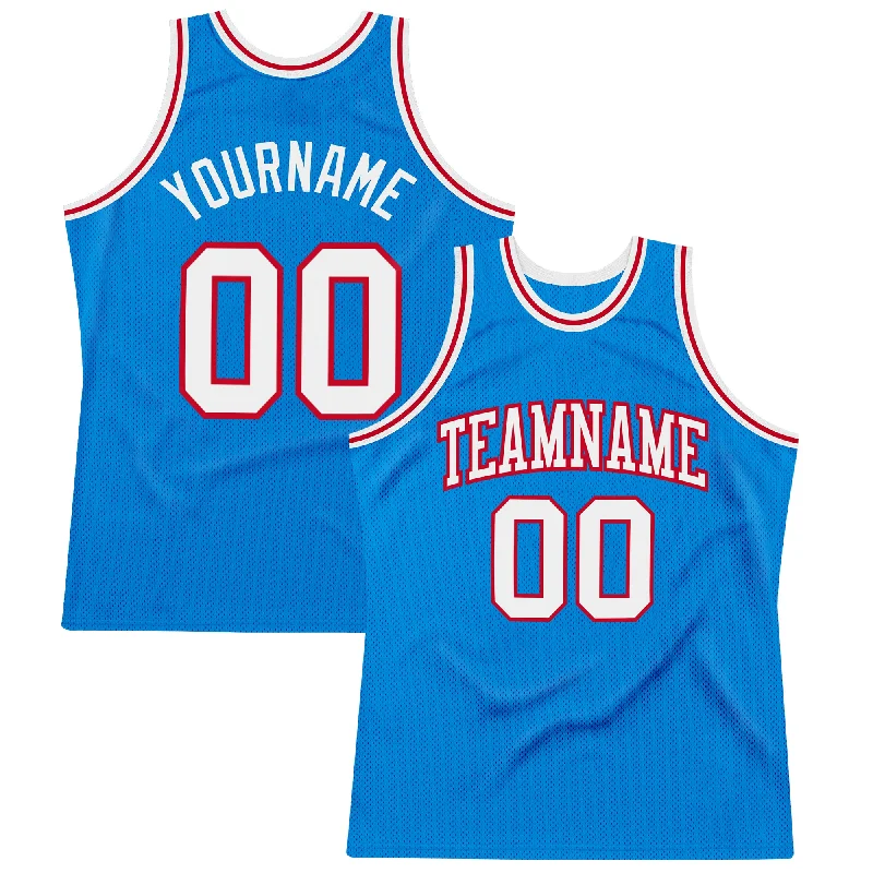 Basketball Jersey With Metallic Numbers-Custom Blue White-Red Authentic Throwback Basketball Jersey