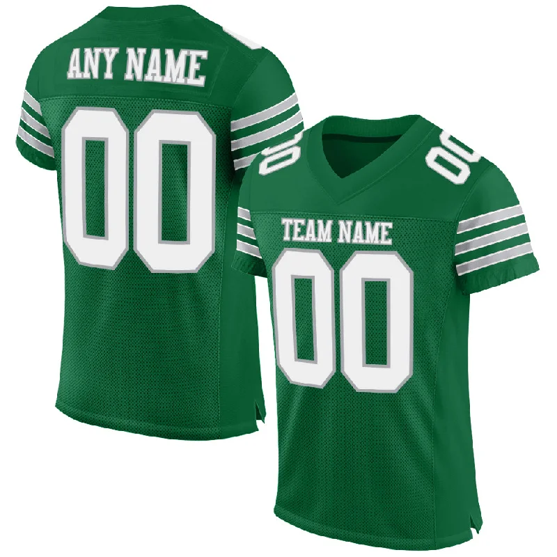 Football Jersey With Animal Print-Custom Kelly Green White-Gray Mesh Authentic Football Jersey