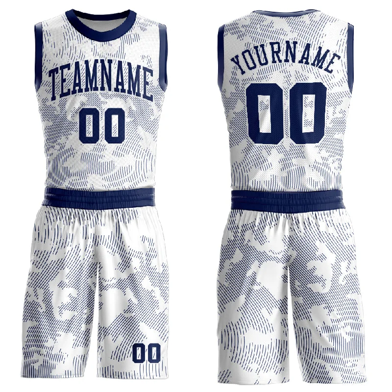 Basketball Jersey With Movie-Inspired Theme-Custom White Navy Round Neck Sublimation Basketball Suit Jersey