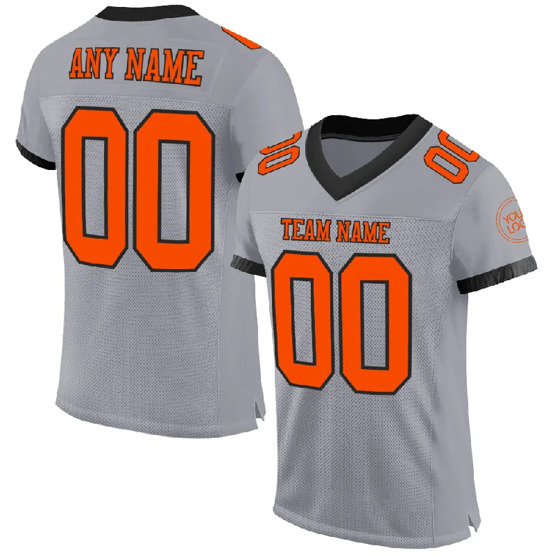 Football Jersey With Movie-Inspired Theme-Custom Gray Orange-Black Mesh Authentic Football Jersey