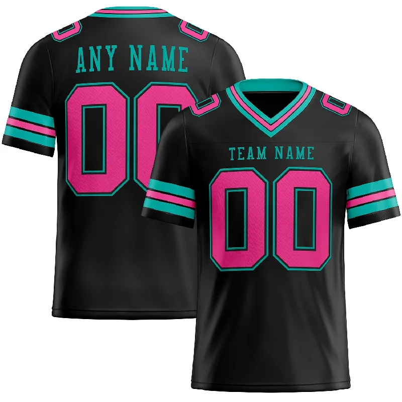 Football Jersey With Anti-Odor Treatment-Custom Black Pink-Aqua Mesh Authentic Football Jersey