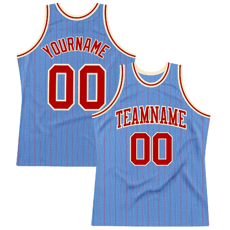 Basketball Jersey With Sustainable Fabric-Custom Light Blue Red Pinstripe Red-Cream Authentic Basketball Jersey