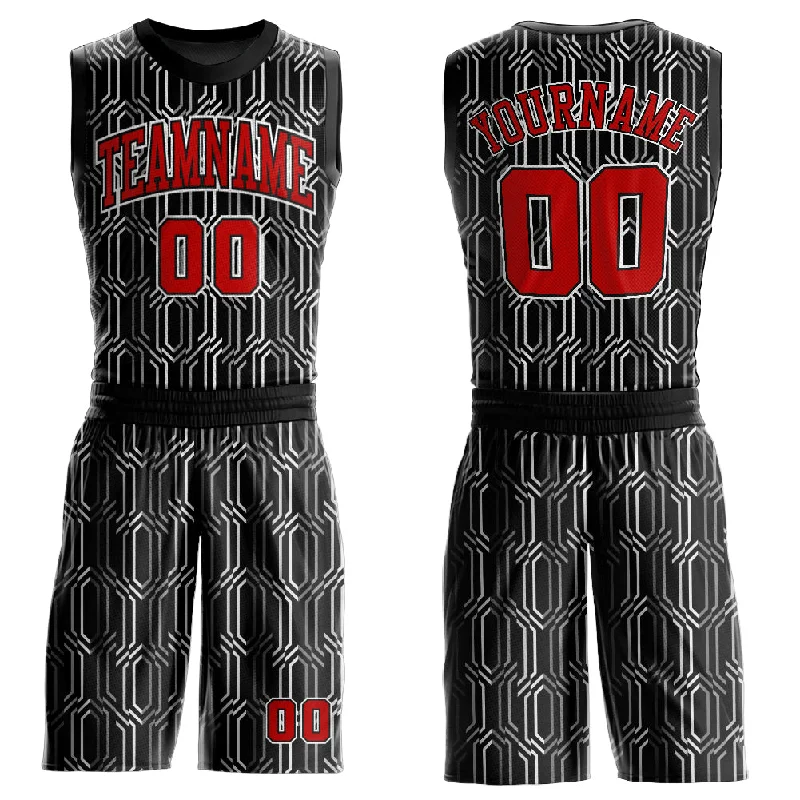 Basketball Jersey With Exclusive Branding-Custom Black Red-White Round Neck Sublimation Basketball Suit Jersey