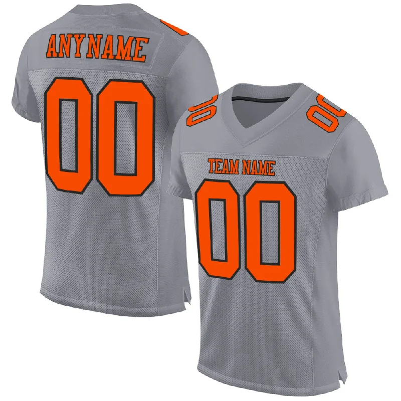 Football Jersey With Premium Stitching-Custom Gray Orange-Black Mesh Authentic Football Jersey