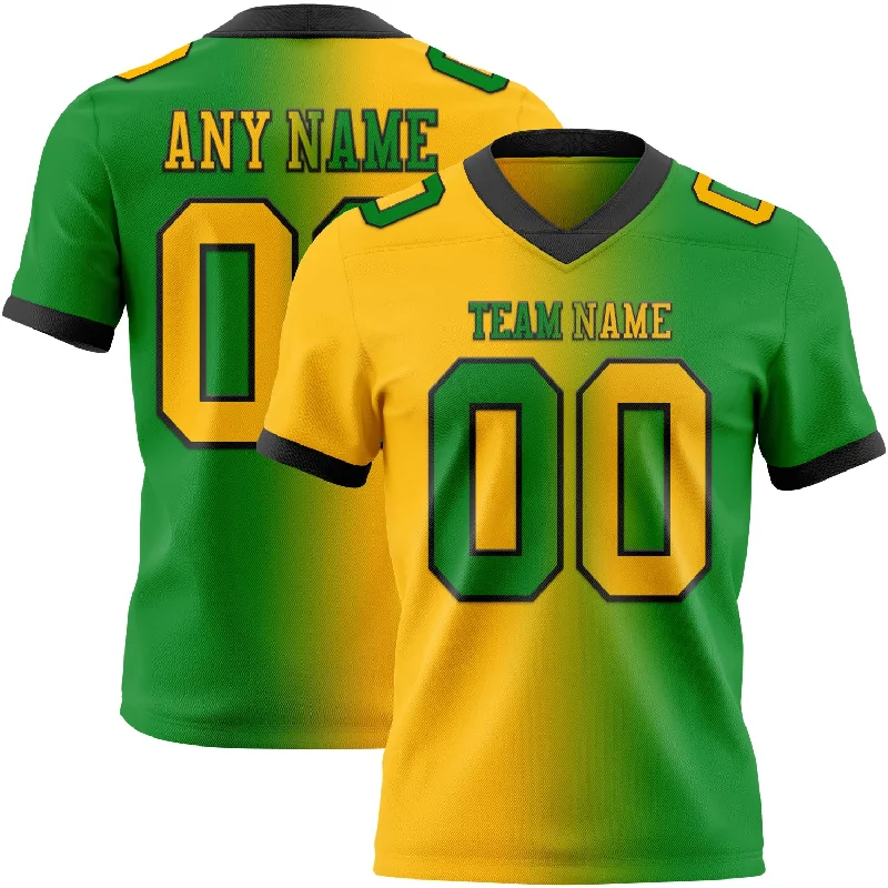 Football Jersey With Extended Length-Custom Grass Green Gold-Black Mesh Authentic Gradient Fashion Football Jersey