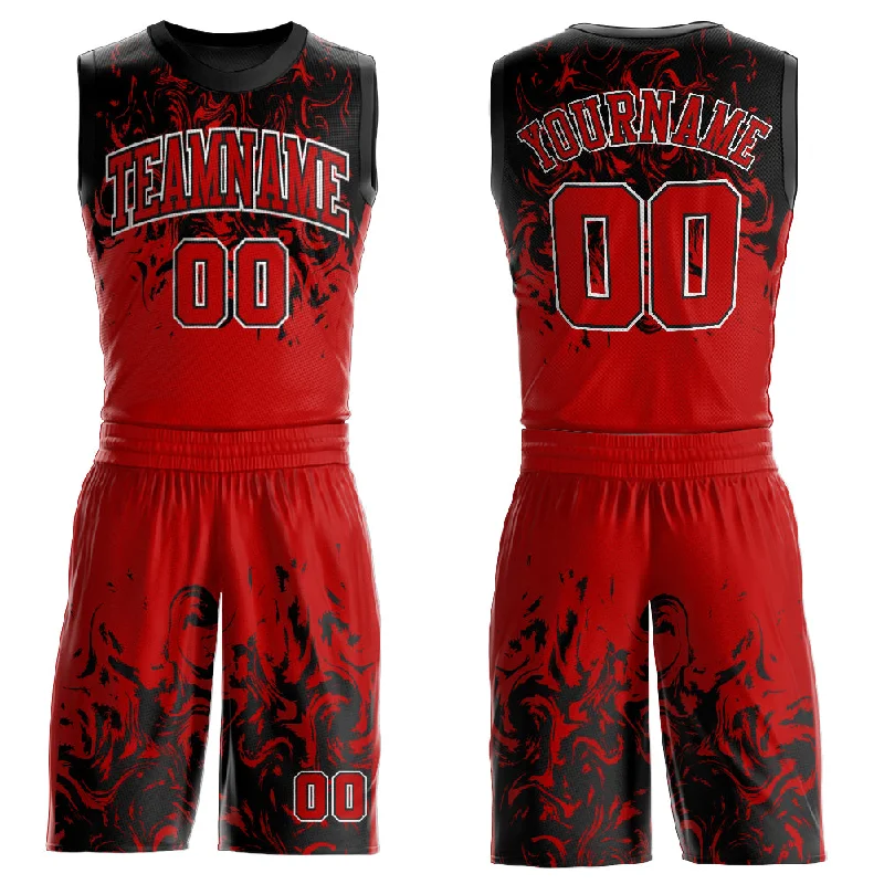 Basketball Jersey With Minimalist Look-Custom Red Black-White Round Neck Sublimation Basketball Suit Jersey