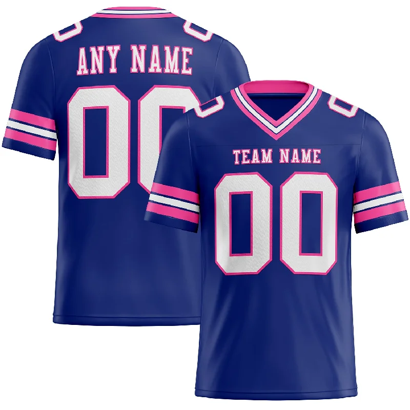 Football Jersey With Gold Accents-Custom Royal White-Pink Mesh Authentic Football Jersey