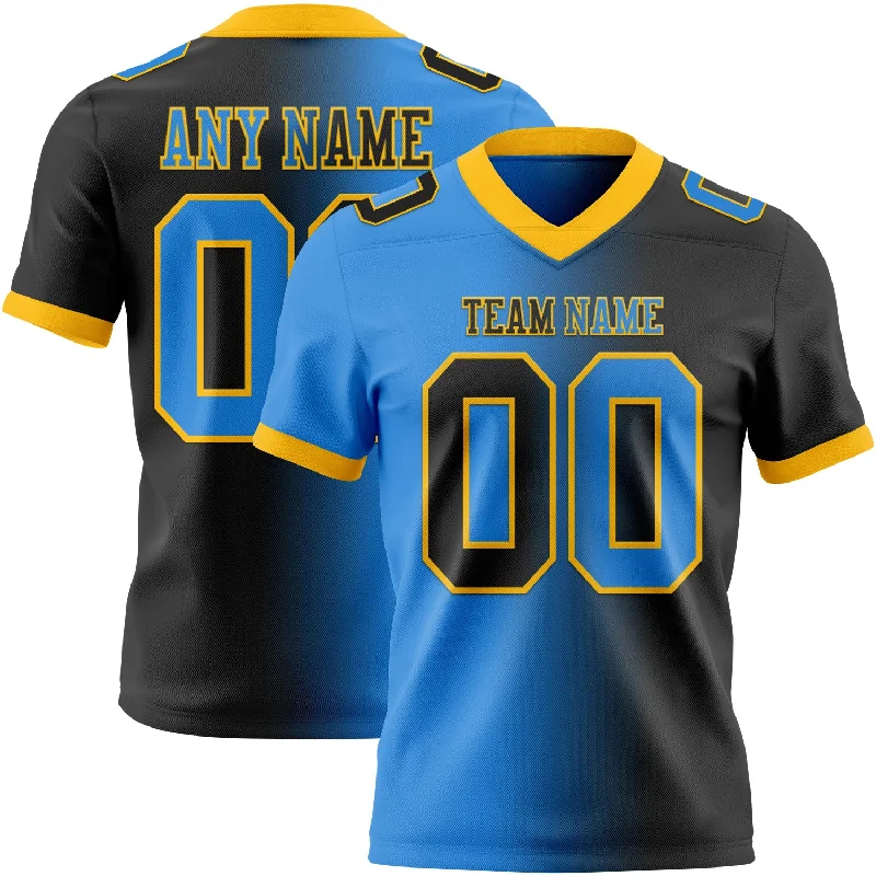 Football Jersey With Ultra-Lightweight Feel-Custom Black Powder Blue-Gold Mesh Authentic Gradient Fashion Football Jersey