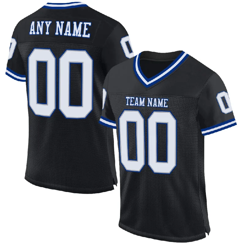 Football Jersey For Running Backs-Custom Black White-Royal Mesh Authentic Throwback Football Jersey