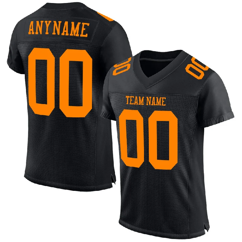 Football Jersey For Short Players-Custom Black Bay Orange Mesh Authentic Football Jersey