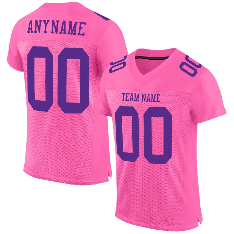 Football Jersey With Adjustable Fit-Custom Pink Purple Mesh Authentic Football Jersey