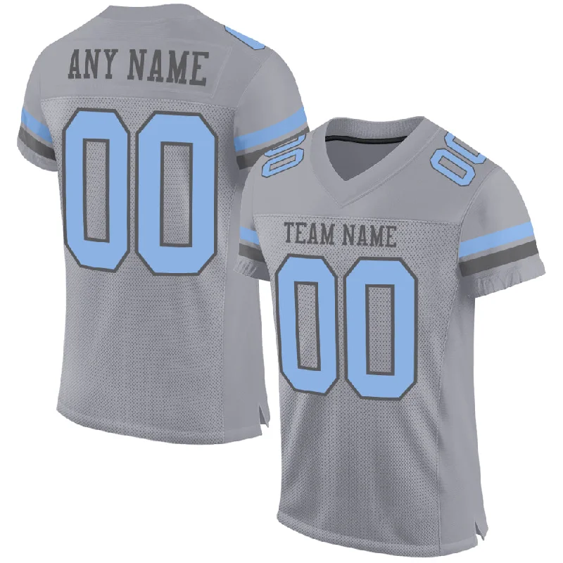 Football Jersey With Graffiti Design-Custom Gray Light Blue-Steel Gray Mesh Authentic Football Jersey