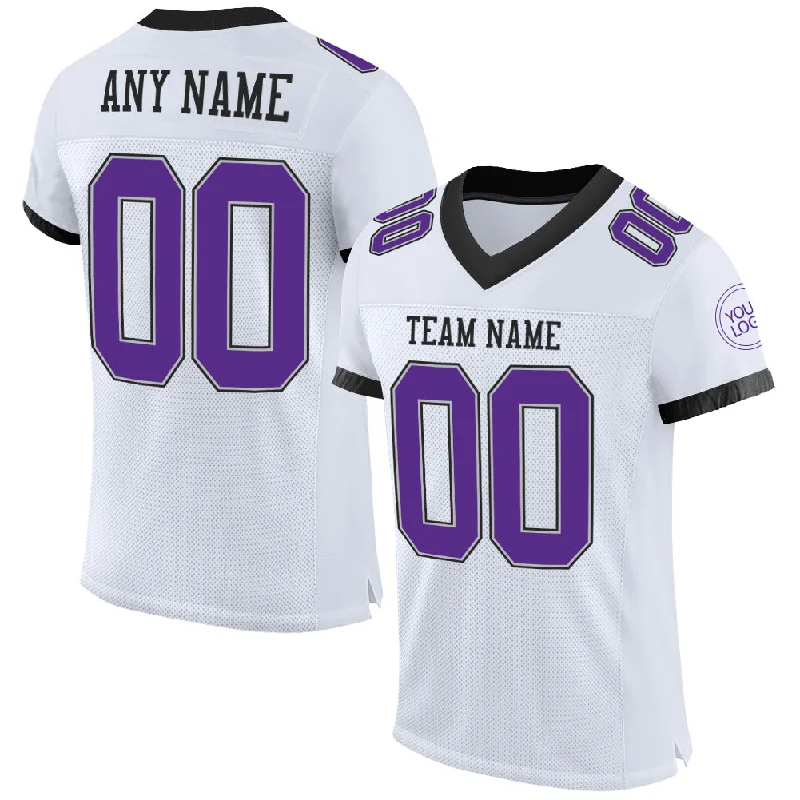 Football Jersey With Matching Shorts-Custom White Purple Gray-Black Mesh Authentic Football Jersey