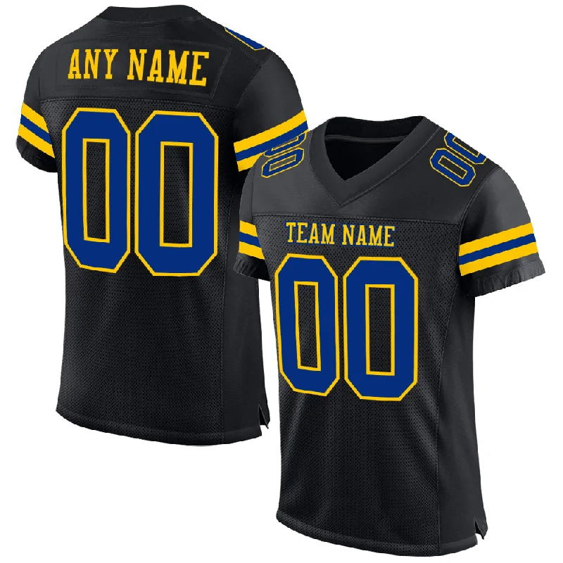 Football Jersey With Custom Name-Custom Black Royal-Yellow Mesh Authentic Football Jersey