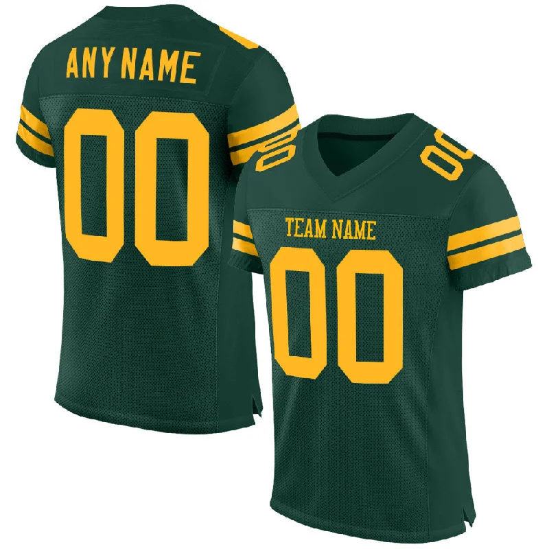 Football Jersey With Secure Zip Pocket-Custom Green Gold Mesh Authentic Football Jersey