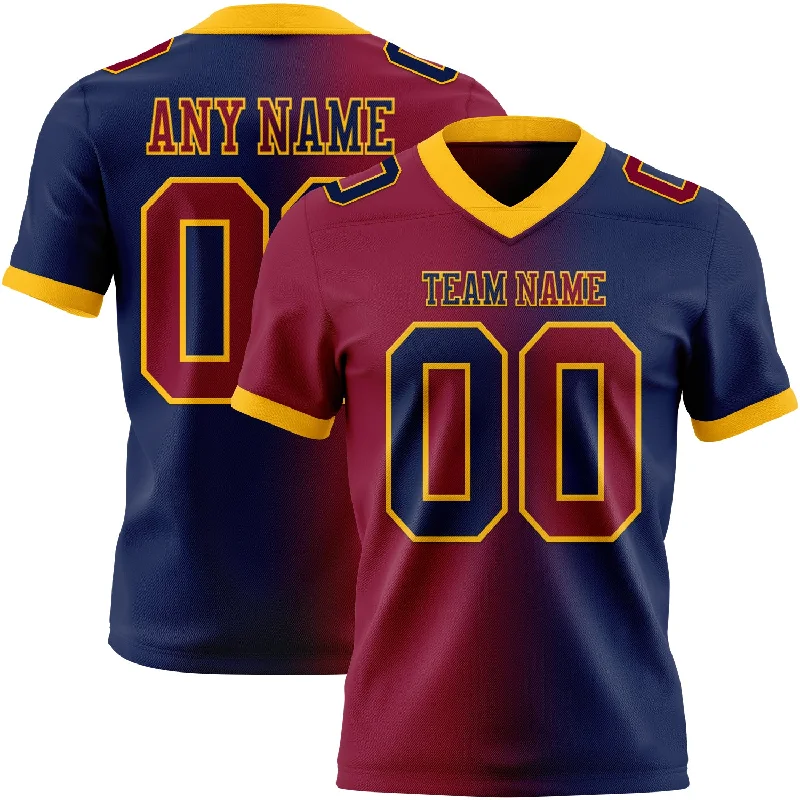 Football Jersey With Round Neck-Custom Navy Maroon-Gold Mesh Authentic Gradient Fashion Football Jersey