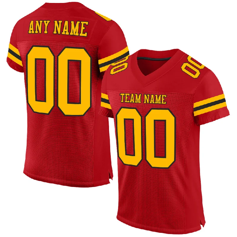 Football Jersey For Kids-Custom Red Gold-Black Mesh Authentic Football Jersey